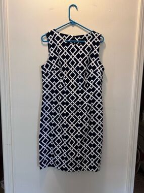 connected apparel Navy and White Geometric Midi Sheath Dress